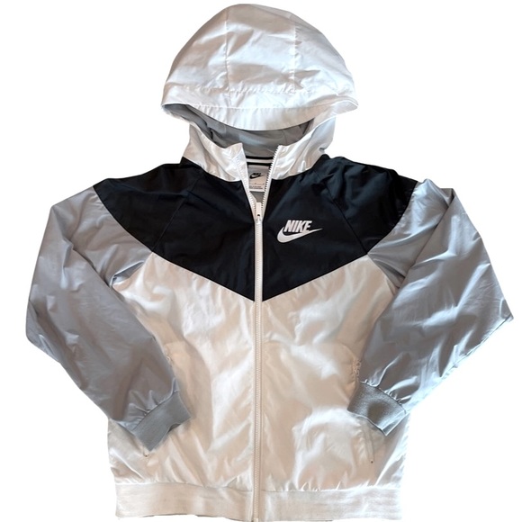 Boys Nike Spring Jacket, White/Black/Gray, Large, Full Zip - Picture 2 of 5